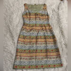 Vintage COLLETTE DINNIGAN Woven Stripe Floral A-Line Dress - Multicolor